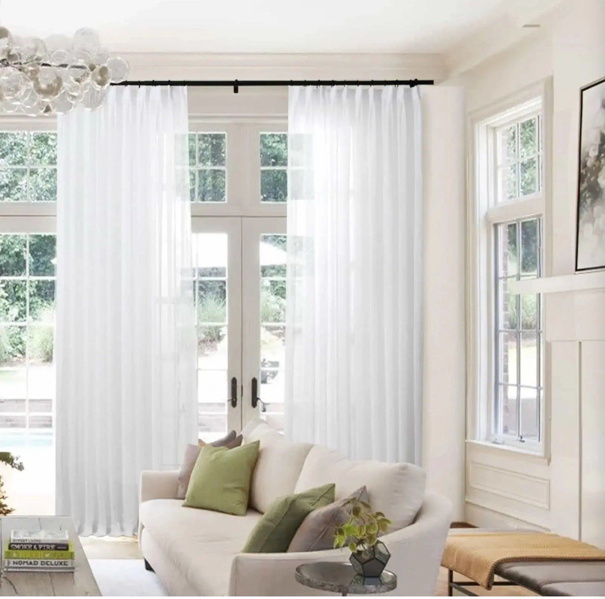 26×90 TwoPages White Linen Blend Pinch Pleated Curtains