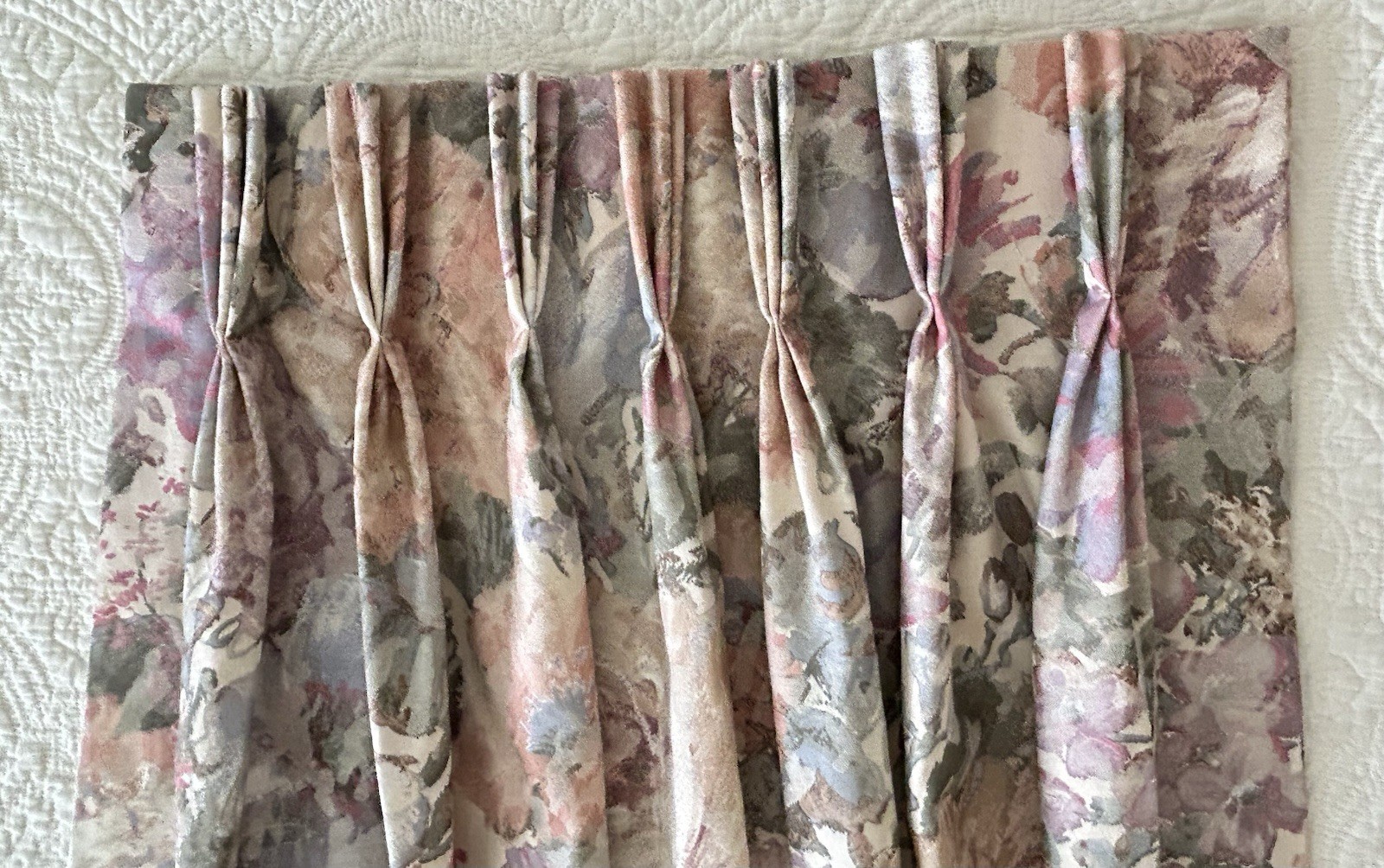 Custom Damask Drapery Curtain Panels Pair Pleated Lined 88”L “Watercolors”