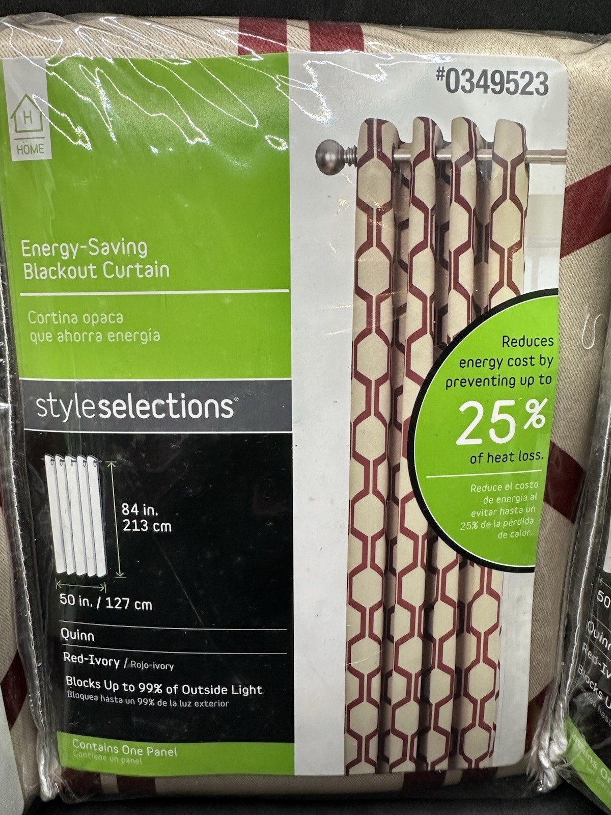 3 Style selections Energy Saving Blackout Curtains 50″w x 84″L Quinn Red-Ivory