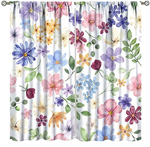 Floral Blackout Curtains, Spring Watercolor 21″W x 45″L (Pack of 2) Style-2