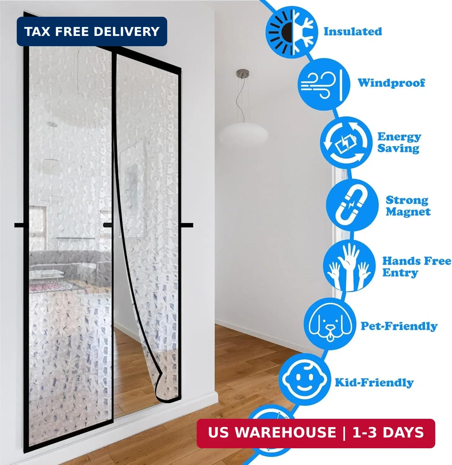 RELIANCER Magnetic Thermal Insulated Door Curtain,Waterproof EVA Door Cover,Fit