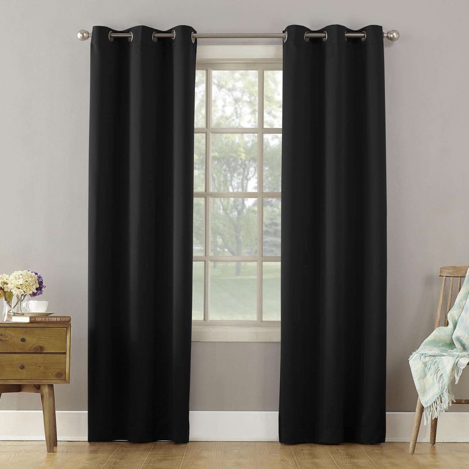 Becca Energy Efficient Grommet Curtain Panel, 40 x 63, Black