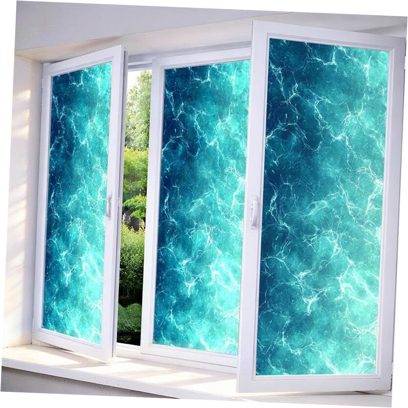 Stained Glass Window Film 17.7×39.3 inch Water Texture Deep Blue Water Surface