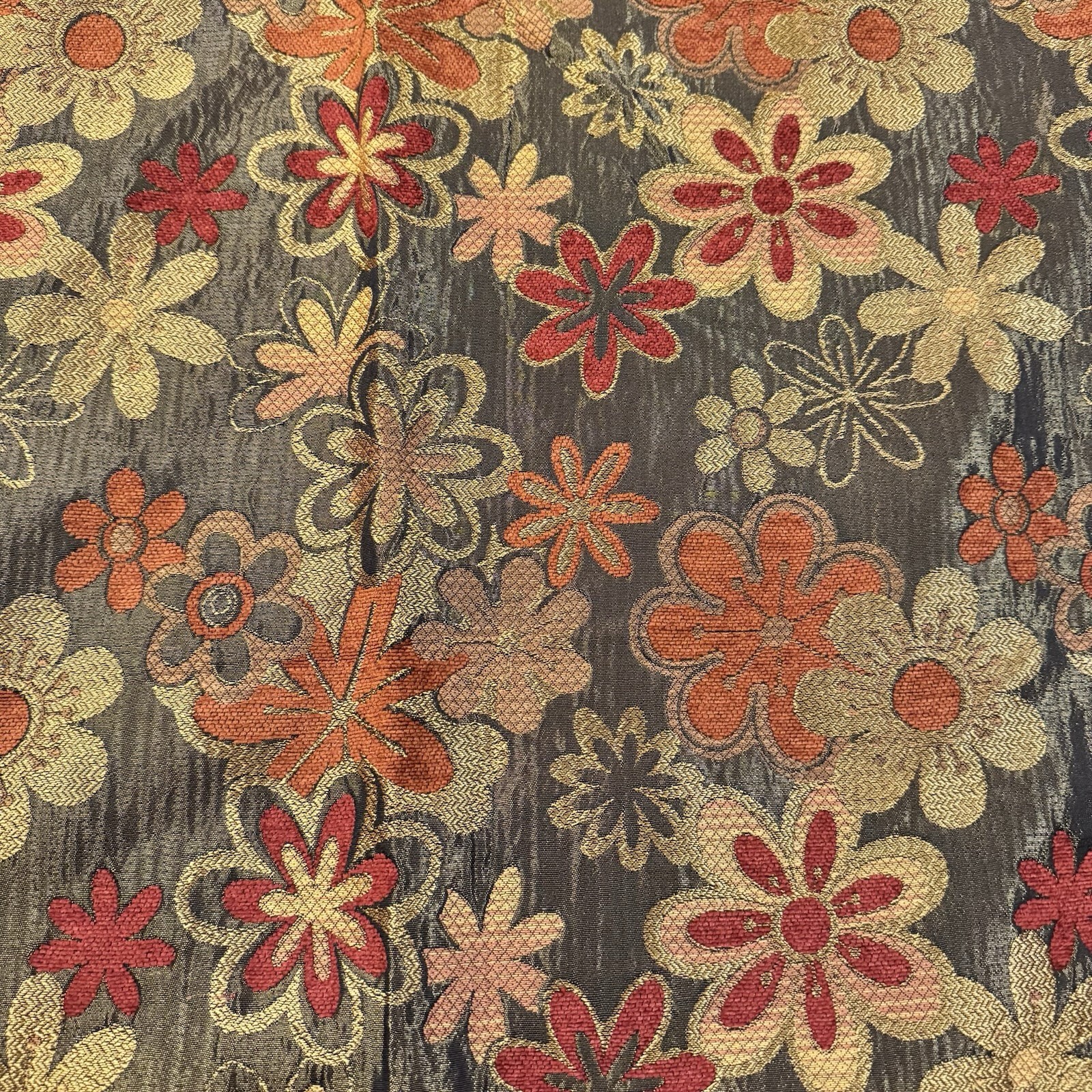 Brocade Flower Power Custom drapes 114”x50” , 4 Panels Brown, Orange, Red, Gold