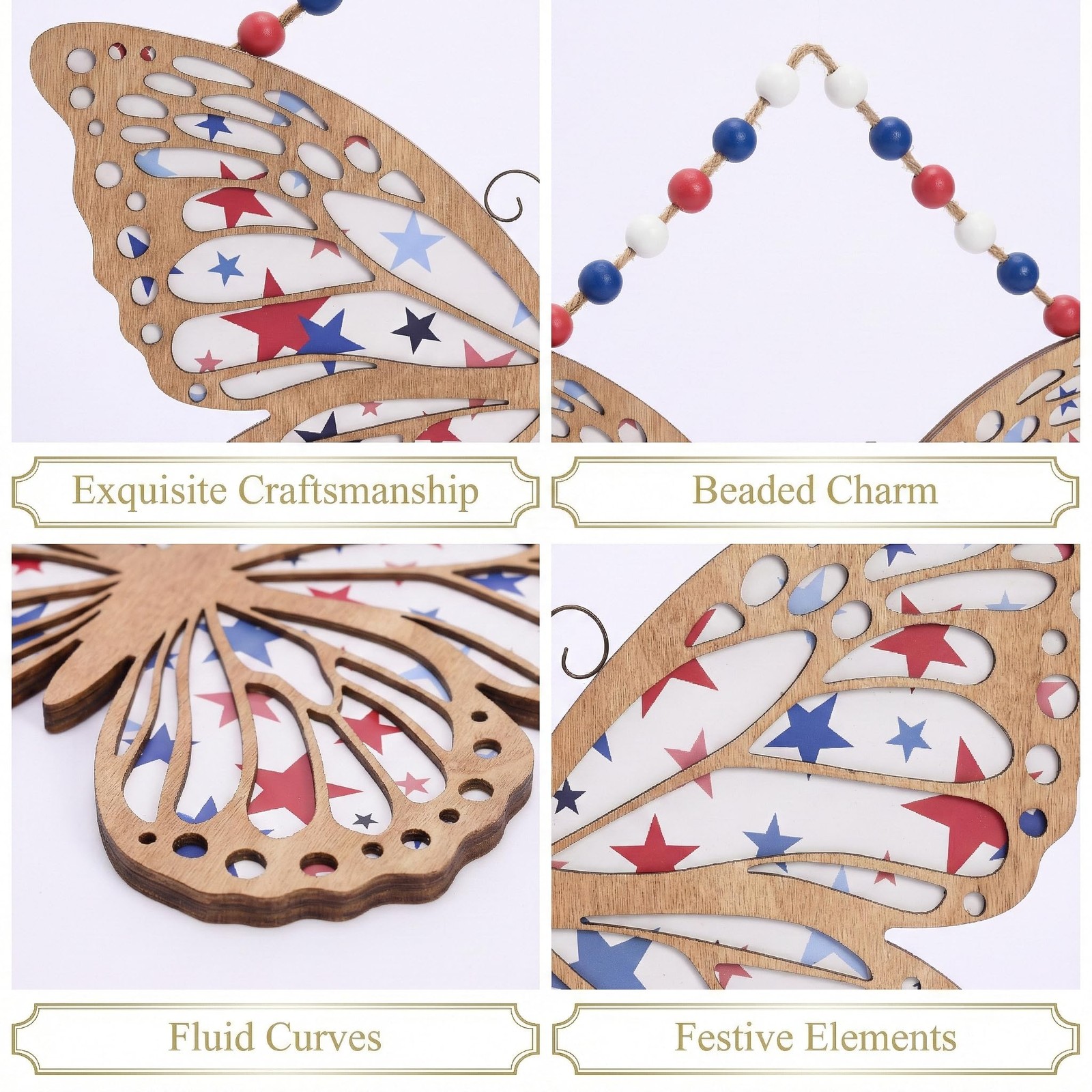 4th of July Wreath, Patriotic Wreath for Front Door, Red White and Blue Butterfl