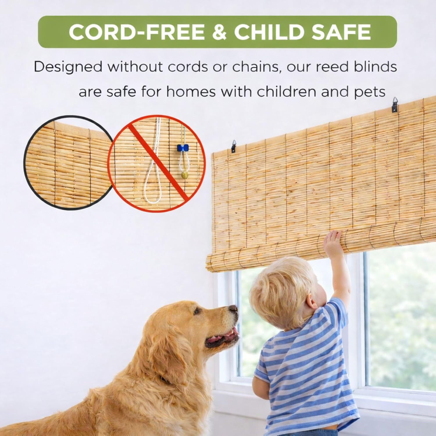 Light-Filtering Cord-Free Bamboo Reed Roll-Up Blind Shades