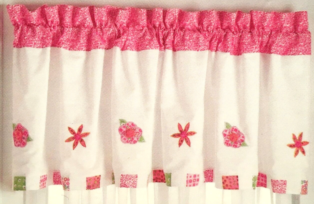 VALANCE ~ FUN FLOWERS splash of bright appliqued flowers on pure white NEW