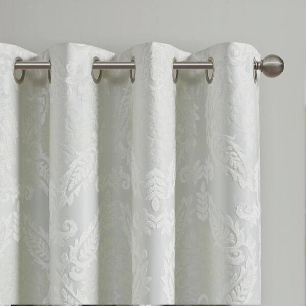 SunSmart Mirage Jacquard Damask Blackout Grommet Top 1 Curtain 50″ x 108” White