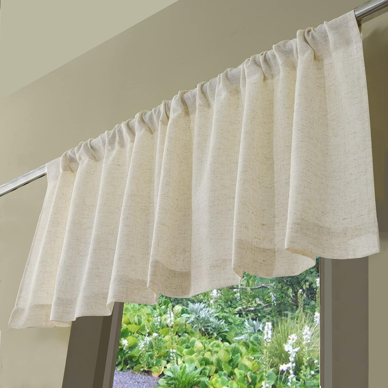 Kitchen Valances for Windows, Faux Linen Valance Rod Pocket, Rustic Farmhouse Cu