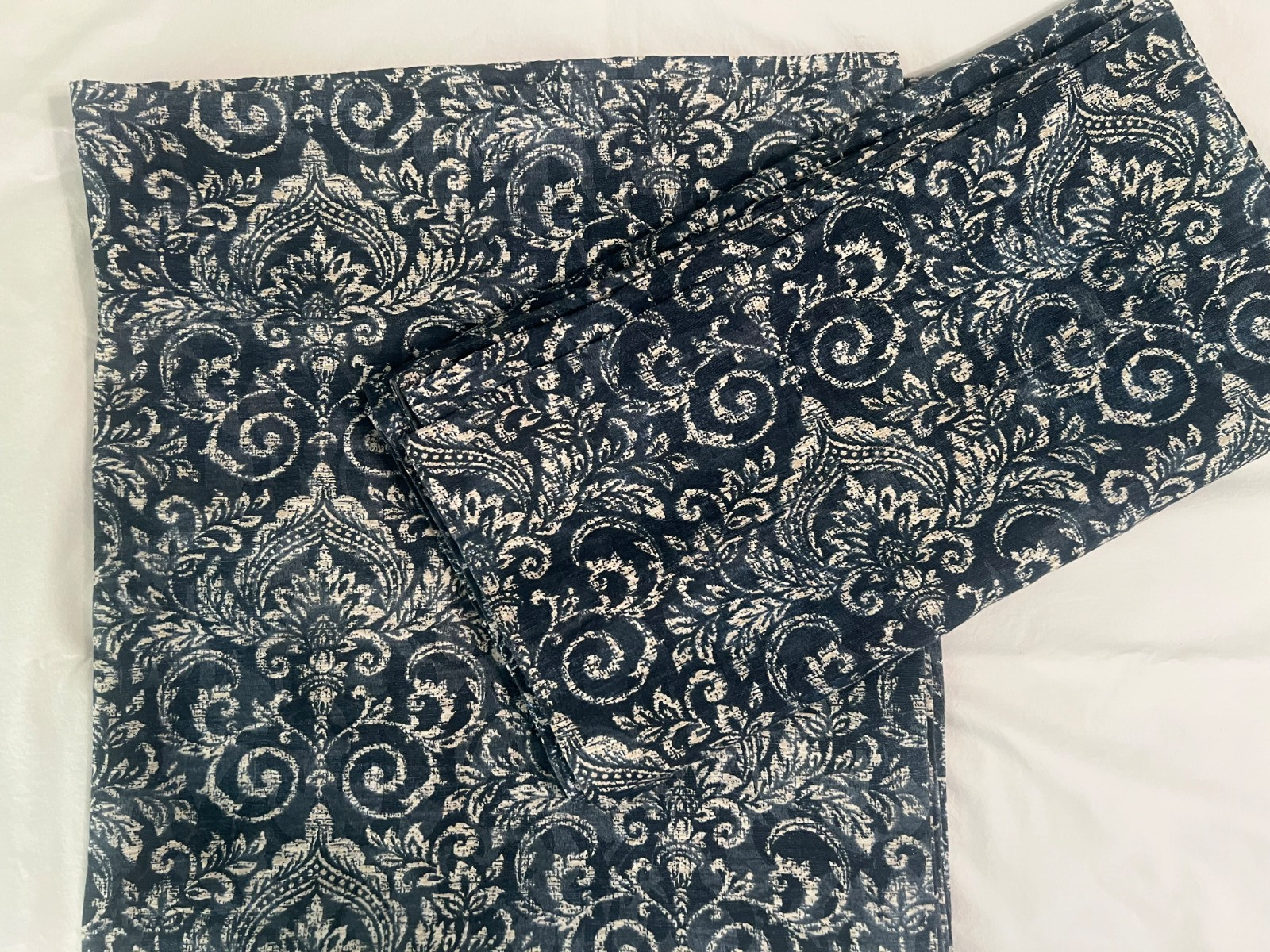 JCPenney Batik Floral Indigo Blue 2pc 78 x 84 Drapery Panel Set