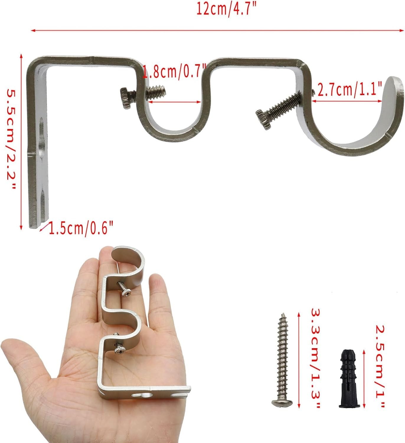 Double Curtain Rod Bracket 6 Pack Metal Curtain Rod Holders for Wall Sturdy C…