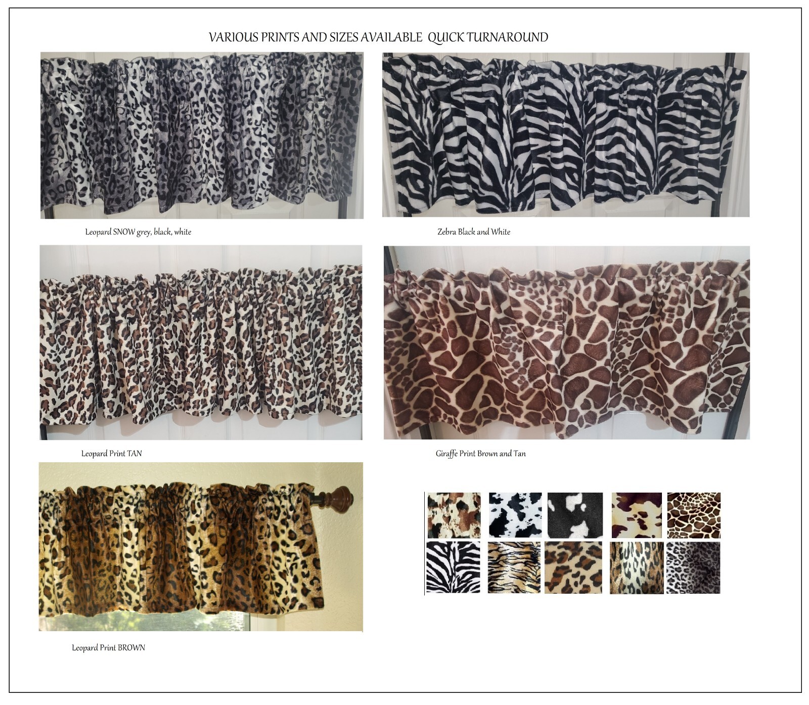 Animal Print Window Valance Zebra Leopard Cow Print Giraffe Western Safari