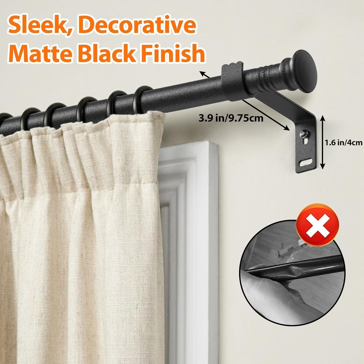 Black Curtain Rods for Window 17 to 67 Inch, Small Window Curtain Rod With Br…