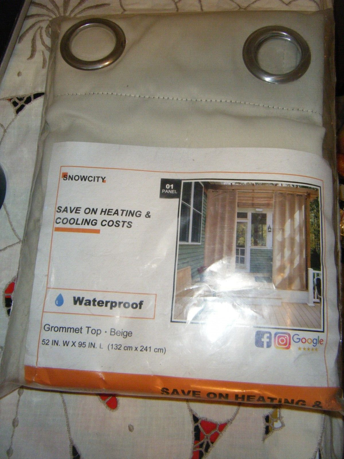 Snowcity Waterproof grommet top Cream Outdoor curtain panel 52 W x 95″L NEW #30