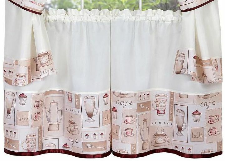 Kitchen Curtains Embellished Cottage Set (58″ x 36″) COFFEE CAPPUCCINO, Achim