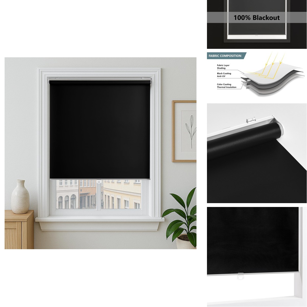 Clairehan Cordless Roller Shades 100 Blackout Blinds Windows And Doors Pull
