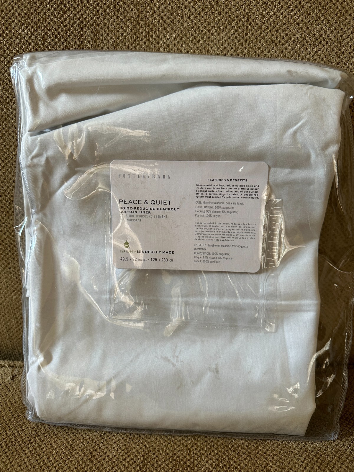 Pottery Barn Peace & Quiet Blackout Noise Reducing Curtain White 49.5″x92″ NEW