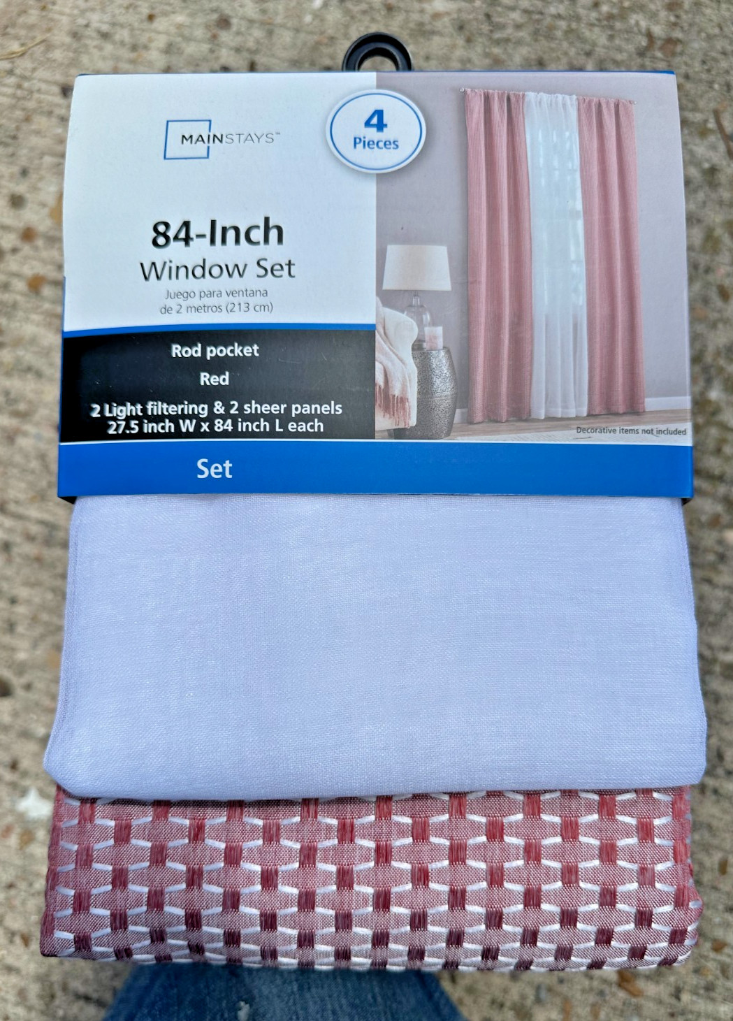 Mainstays 84 inch window set 4 pieces Rod pocket Red- India Inspired New