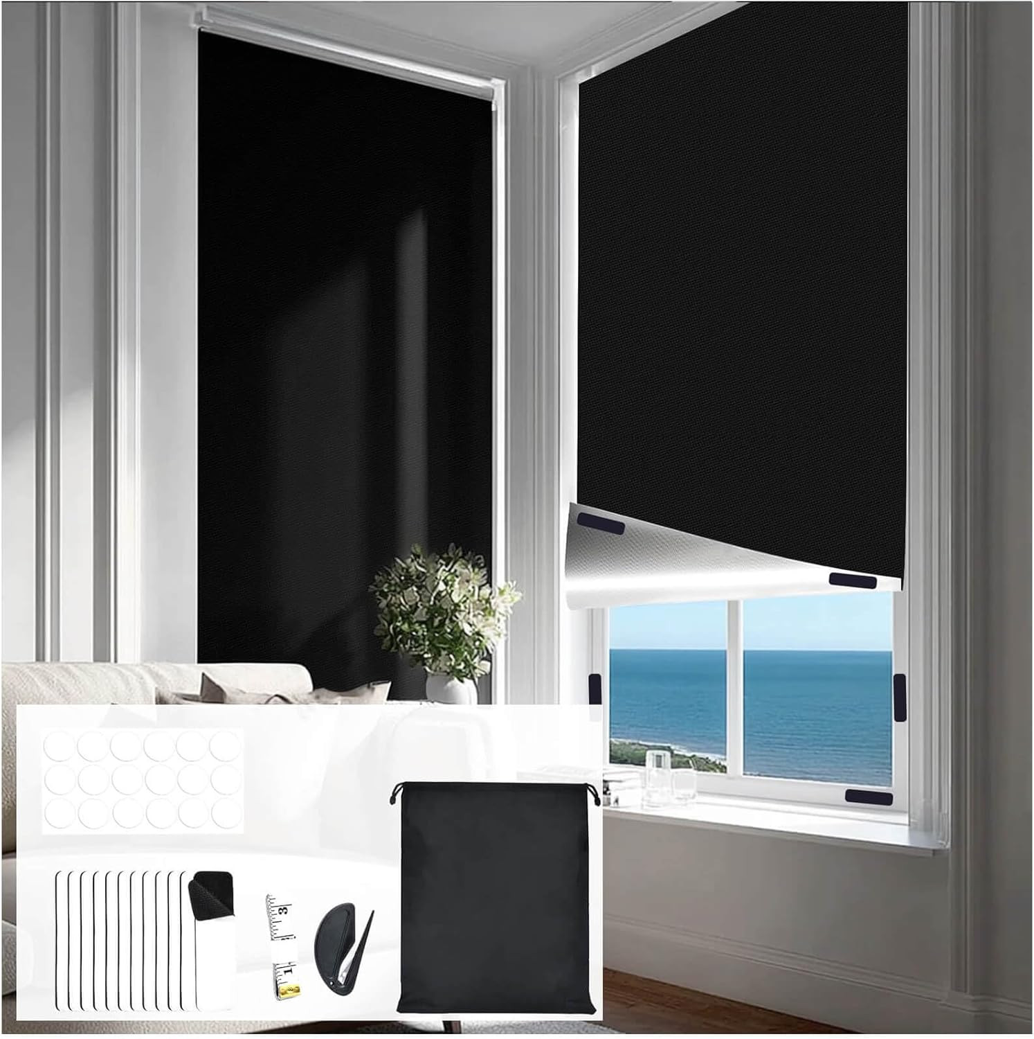 Blackout Window Cover, 118X57 Inch Blackout Curtains for Bedroom, Portable Black