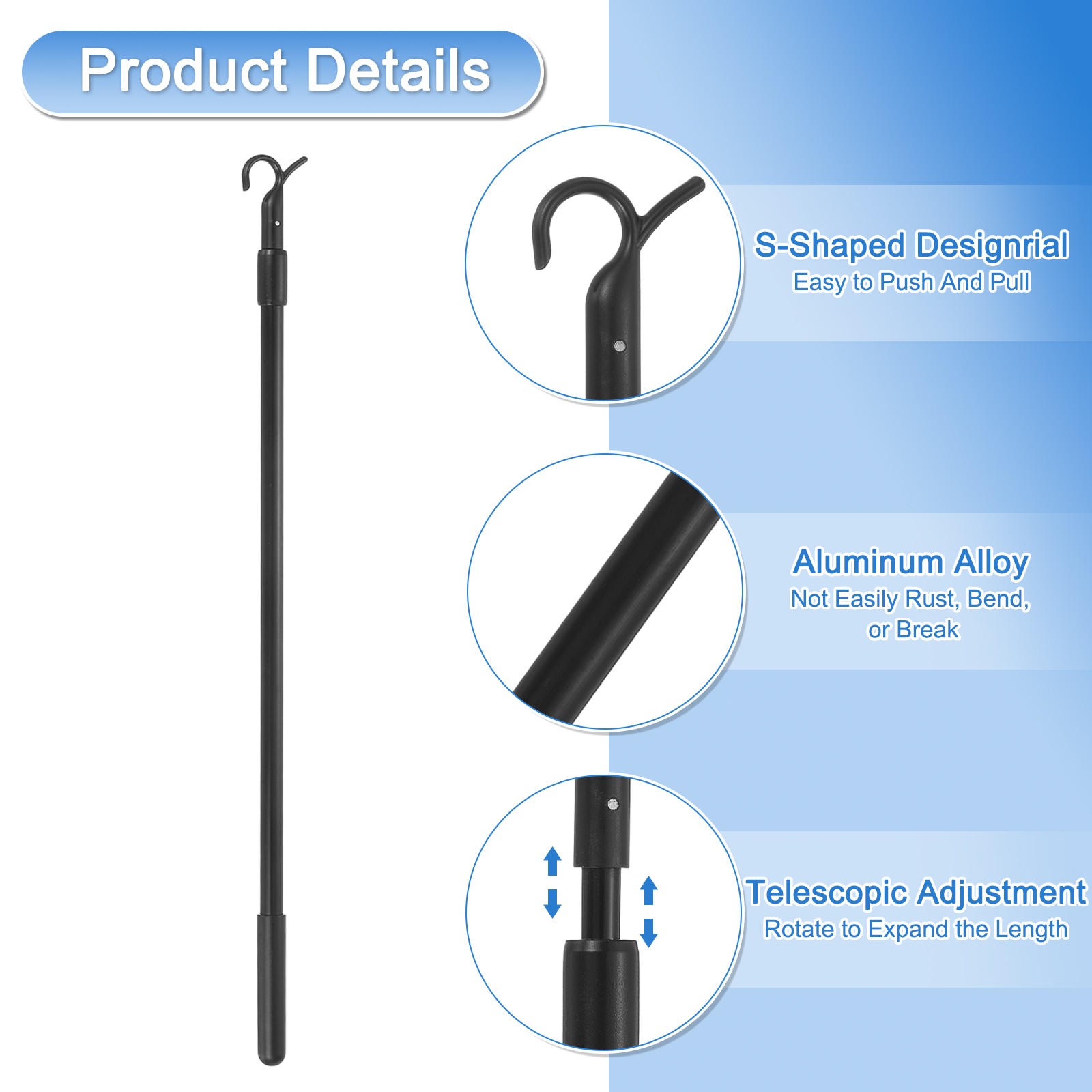 2Pcs 14″-23″ Draw Rod for Cordless Blinds Window Shades Up and Down Rod Black