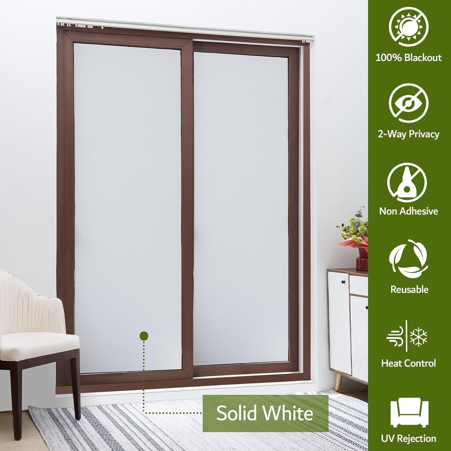 White Blackout Window Film, 100% Light Blocking Window Cover, Opaque Vinyl Cl…