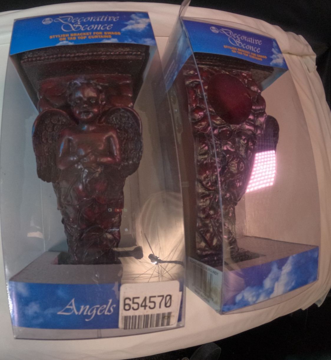 2PC DECORATIVE SCONCE ANGELS/CHERUBS BRACKET SET FOR SWAGS/TAB TOP CURTAINS-9.5”