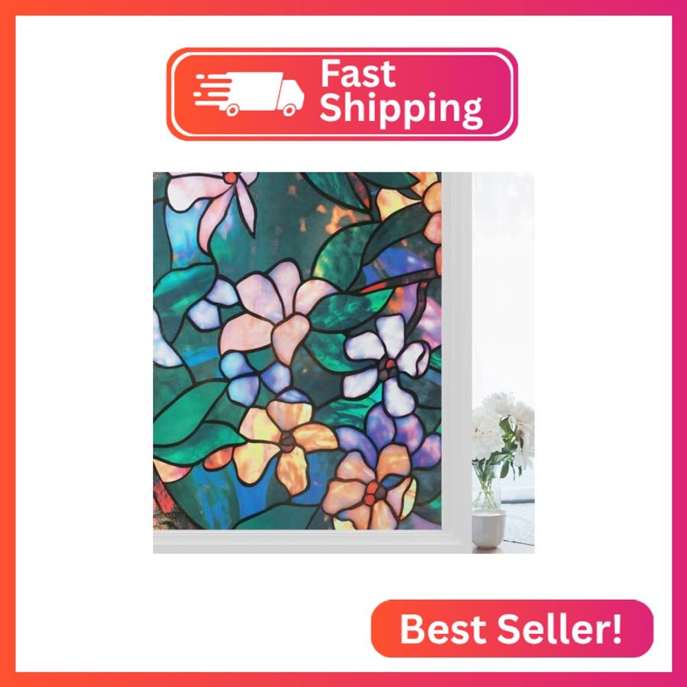 SUNDEF FILM Window Privacy Film Stained Glass Window Films Day and Night, Static