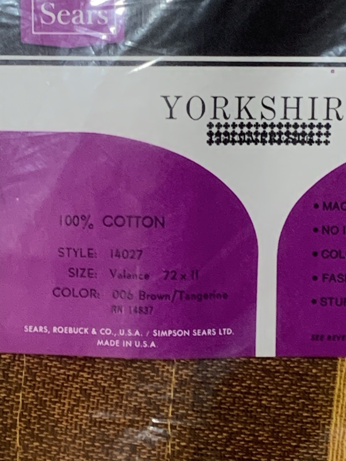 2 Vintage Sears Yorkshire Valences 72″ x 11″ Brown & Tangerine NEW