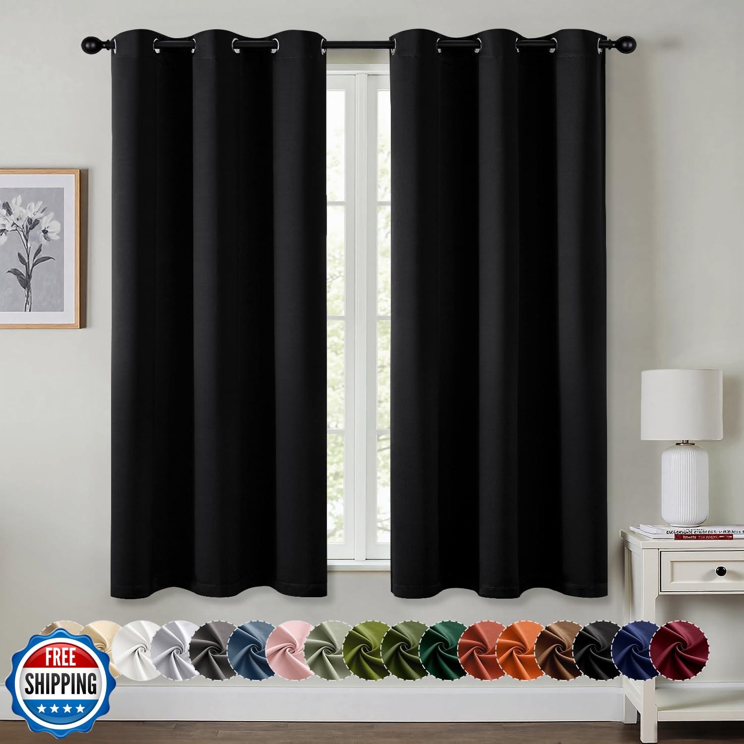 MIULEE Black Blackout Curtains for Bedroom Living Room 63 Inches