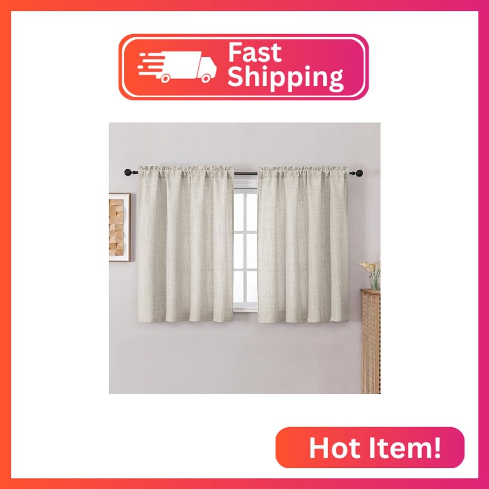 Chyhomenyc Kitchen Curtains 45 Inch Length 2 Panels, Light Filtering Faux Linen
