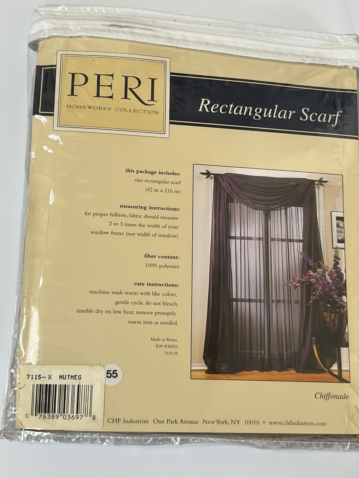 Peri Homeworks Collection Rectangular Scarf Curtain 42×216 Chiffonade Nutmeg
