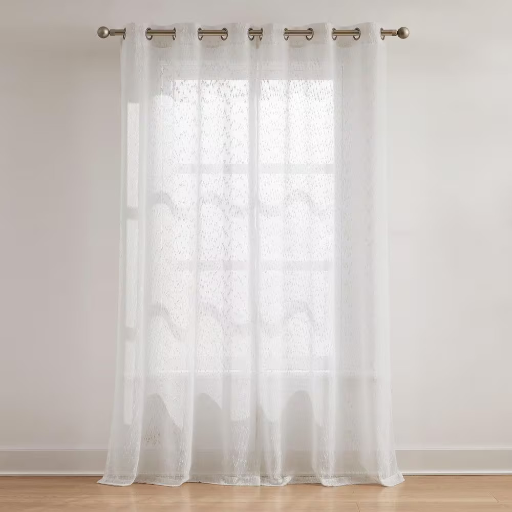 Aileen Textured Raindrop White Polyester 38 In. W X 84 In. L Metal Grommets Shee