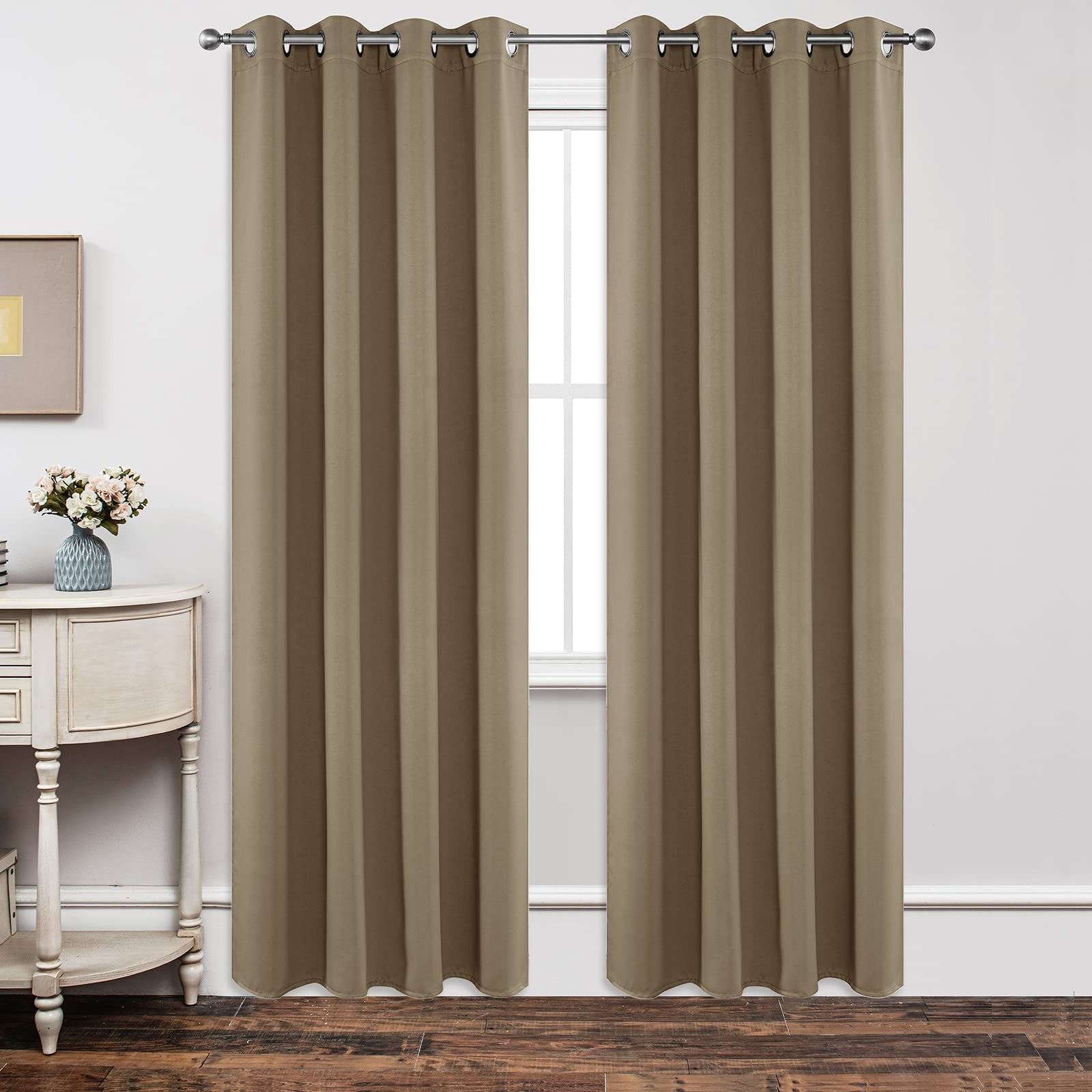 Khaki Blackout Curtains 42×84 Pack of 2 Energy Saving Noise Reducing Grommet …