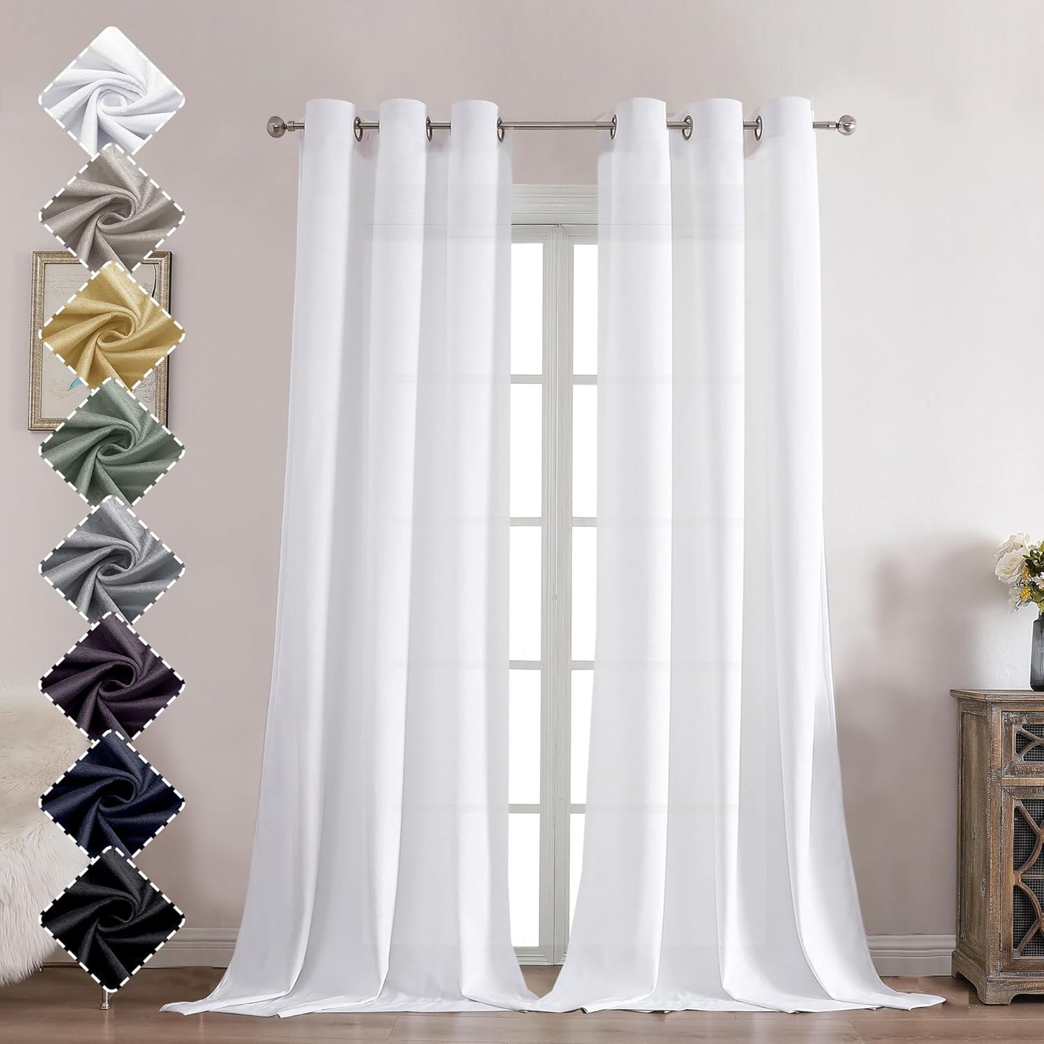 White Velvet Curtains 84×42 Set 2 Room Darkening Thermal Grommet Window Panels