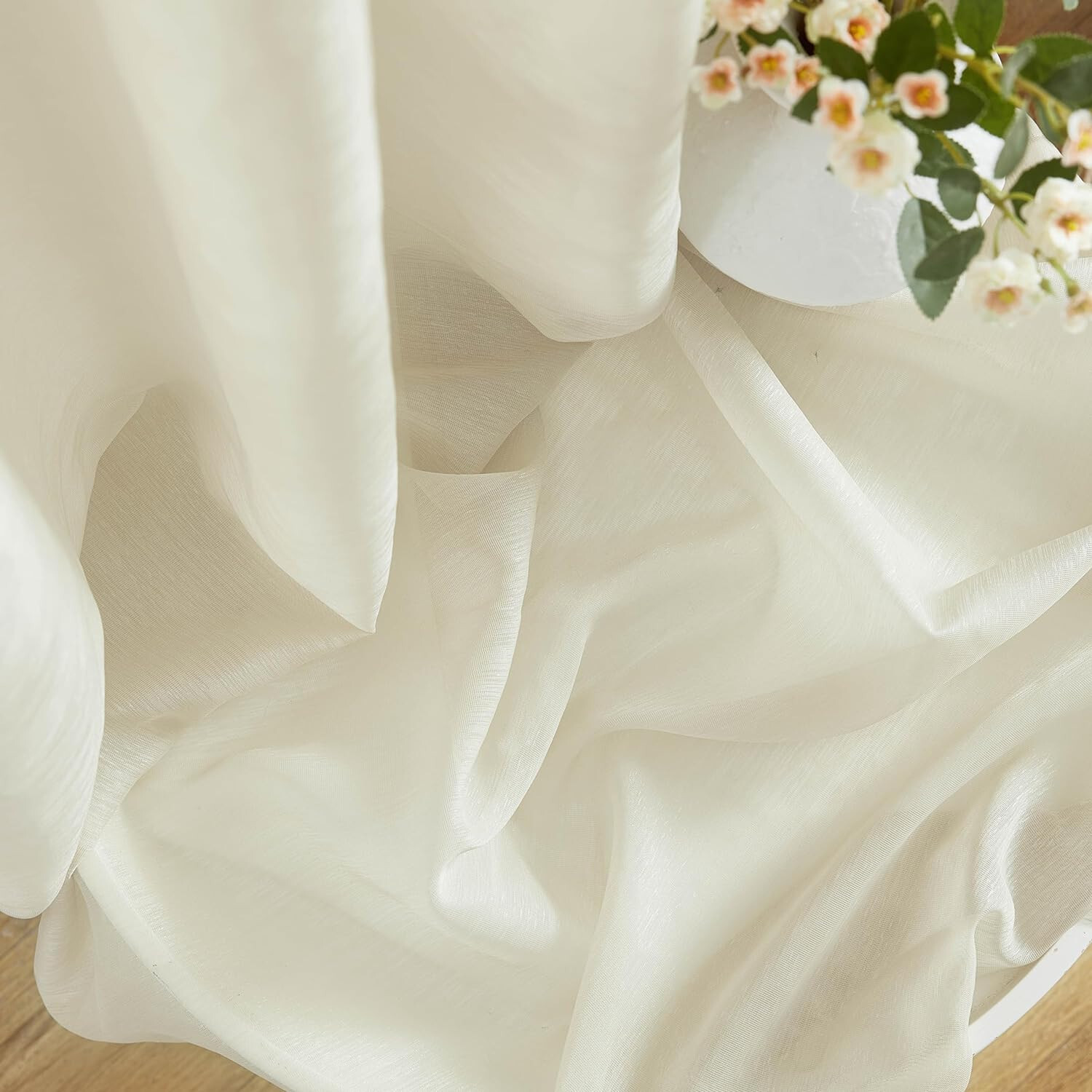 HLC.ME SEMI SHEER WINDOW CURTAIN DRAPE GROMMET PANEL PAIR, BEIGE 54″W X 84″L
