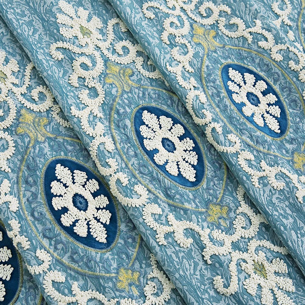 Jacquard Embroidered Curtains for Bedroom Luxury Blue Curtains for Living Roo…