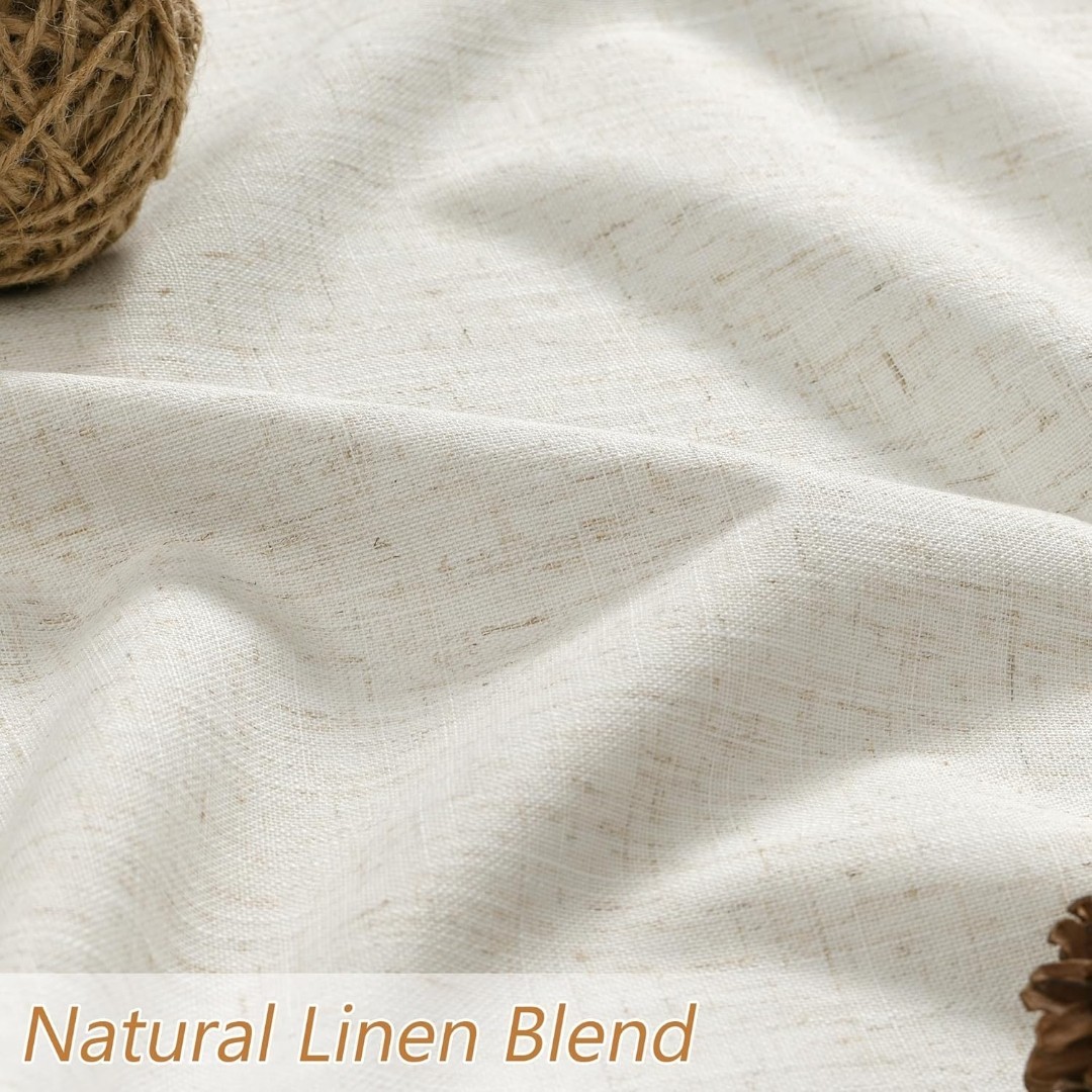 100% Blackout Linen Curtains for Bedroom 90 52″W x 92″L (Pack of 2) Cream