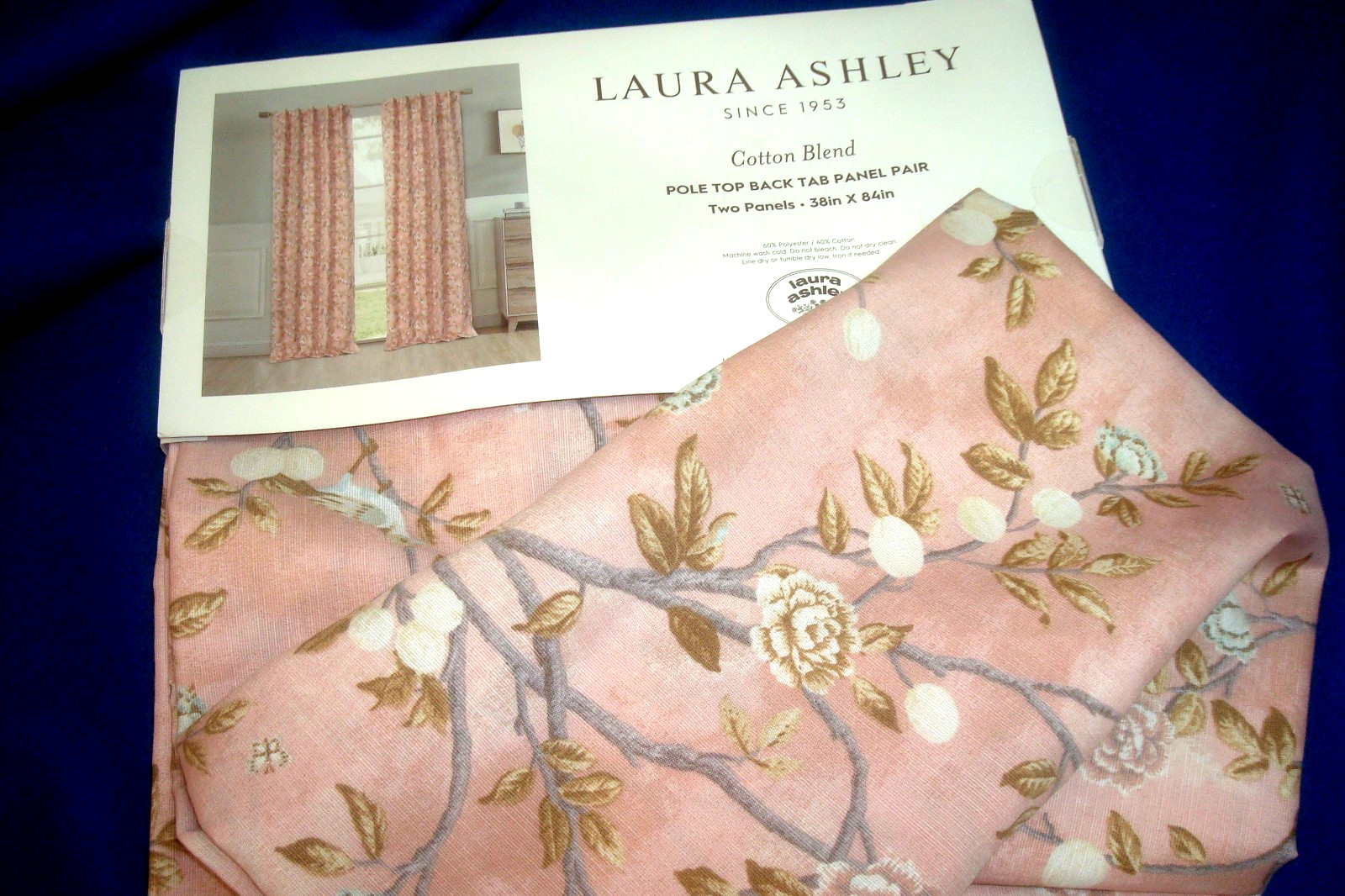 NWT Laura Ashley 2 pc Curtain Panels Eglantine floral Cotton blend PINK 84″ lg