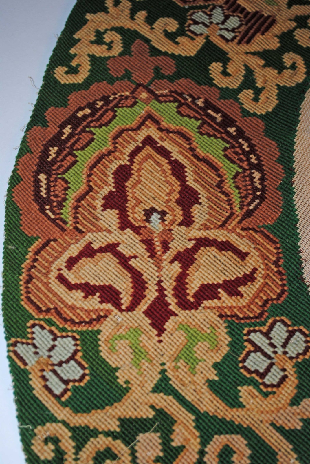 ANTIQUE NEEDLEPOINT TAPESTRY PORTIER FOR DOORWAY OR VALANCE FOR WINDOW