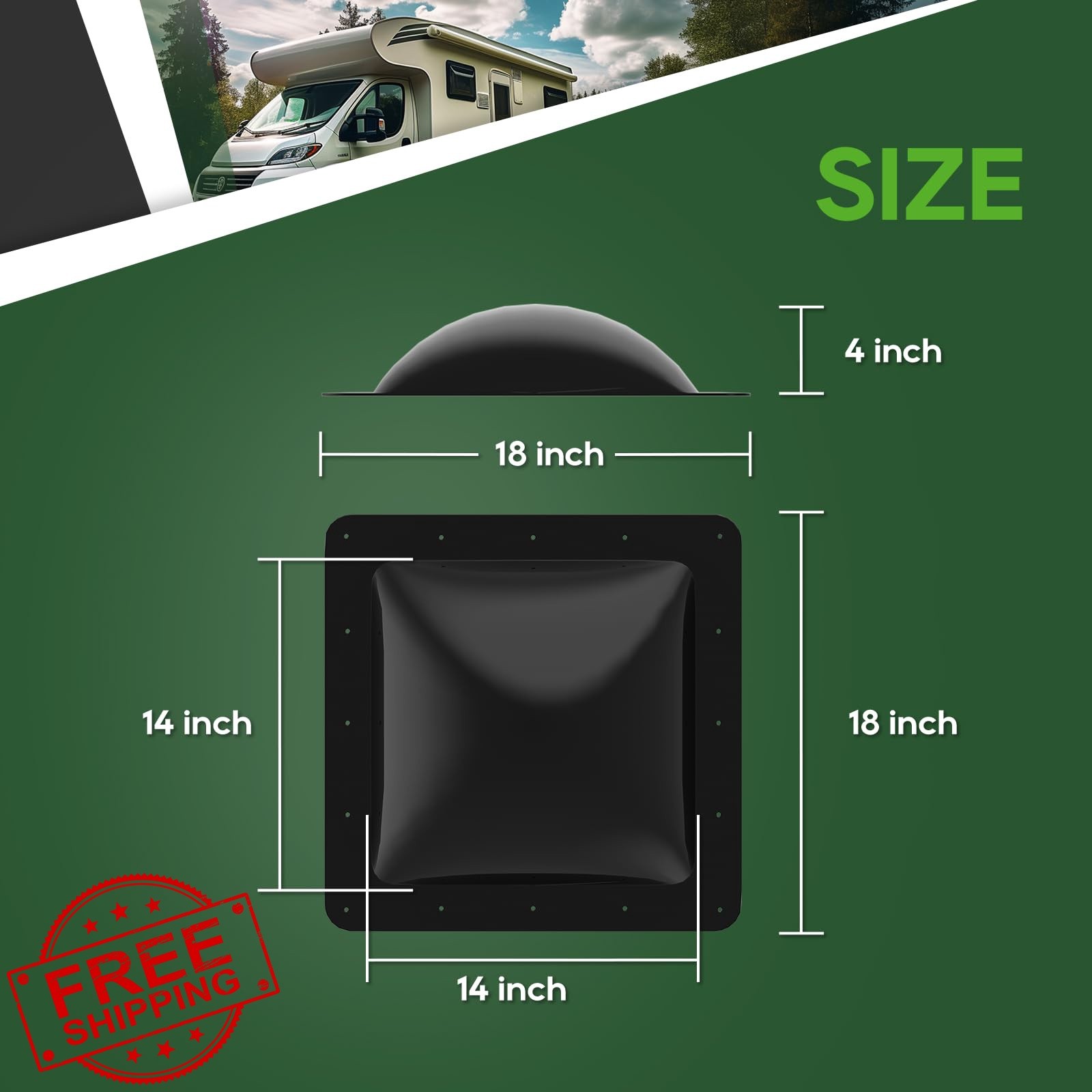 RVGUARD RV Skylight 14×14 Opening Black