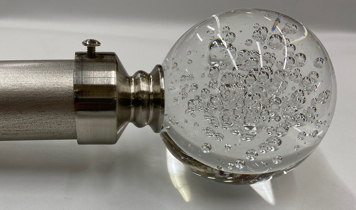 1x Curtain Rod Finials Bubble Clear Luster Chrome Fits 1.5” Rod