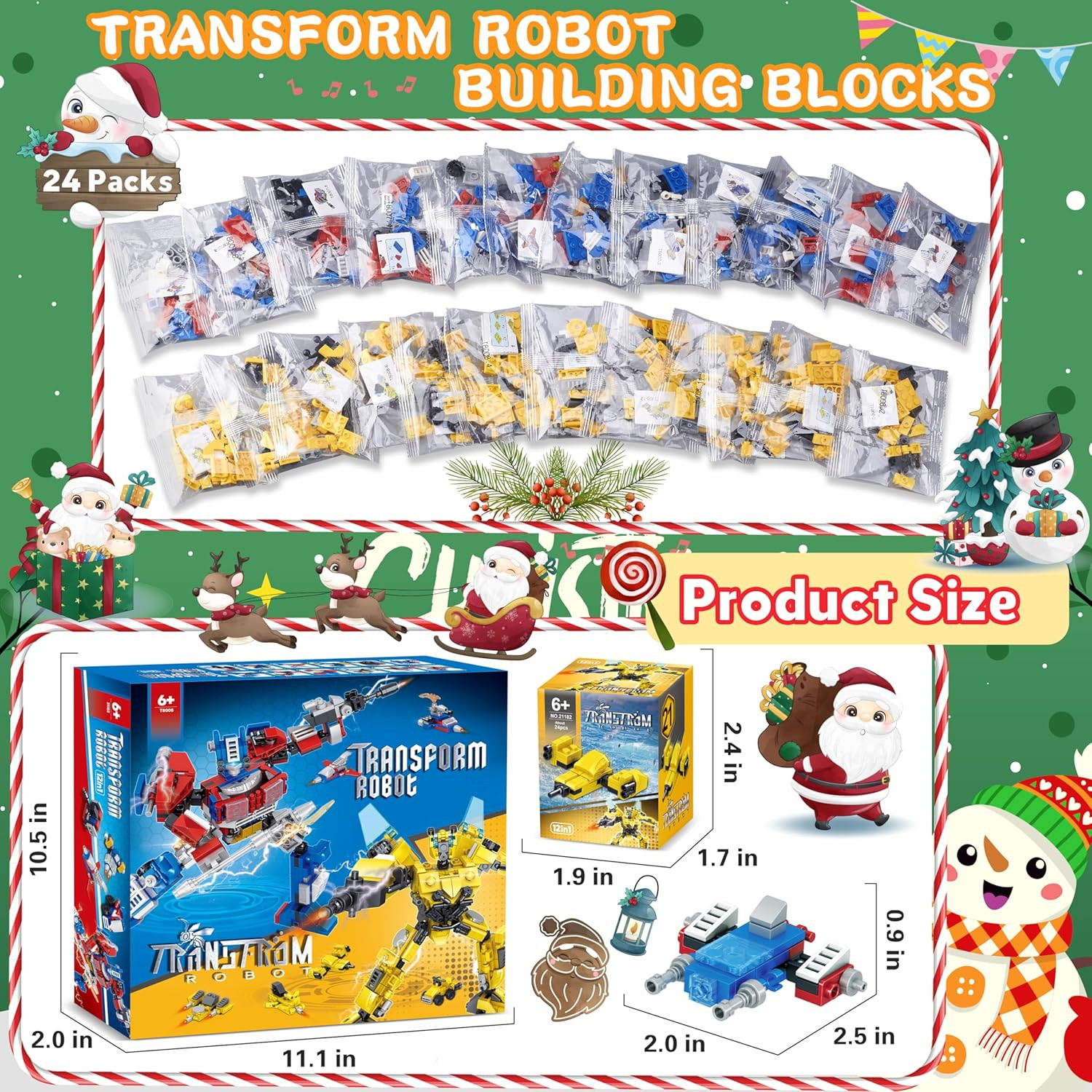 Advent Calendar 2025-24 Packs Transform Robot Building Blocks, 12-in-1 Party Fav