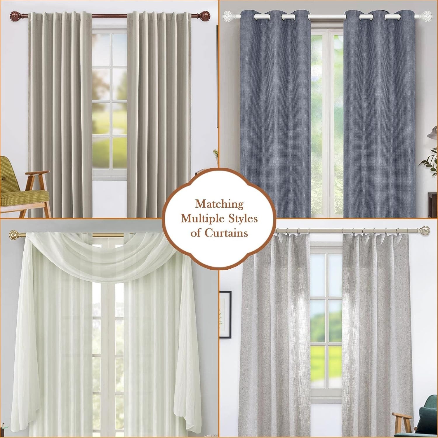 Versatile Adjustable Curtain Rods – Telescoping Design 28-48 Inches, Set of 2