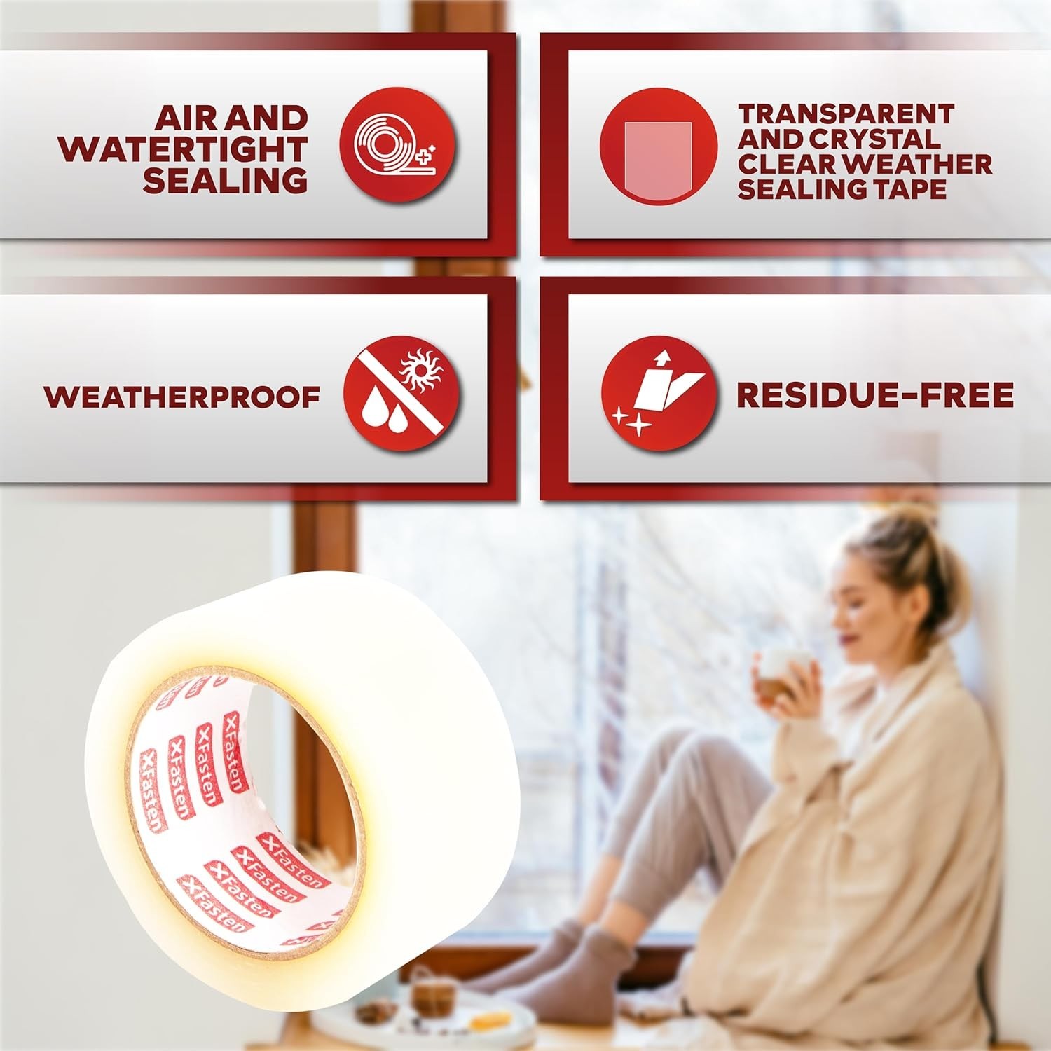 Durable Transparent Window Insulation Tape – 2″ x 30 Yards, UV & Water Resistant