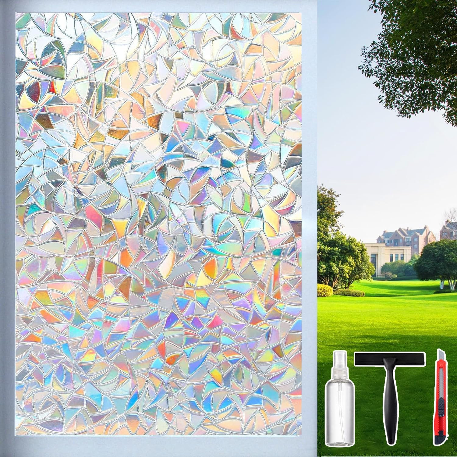 Rainbow Window Privacy Film Static Cling UV Blocking 17.5in x 78.7in