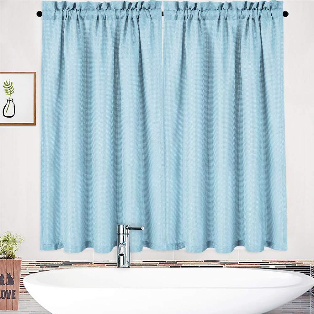 Kitchen Curtains – 45 Inch Long Casual Weave Cafe Curtains, Short Tiers Priva…