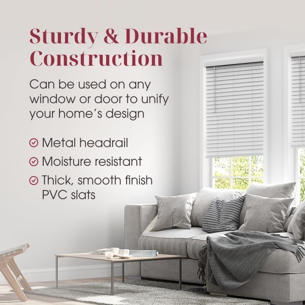 Cordless, 2 Inch Faux Wood Blind, 24 Wide x 73 Length, Exact Width, White
