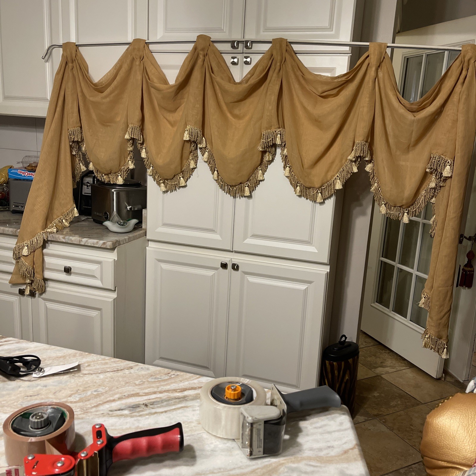 Waterfall Gold Swag For 10 Ft Bay Window Bullion Fringe And Tassels 120×48 Side