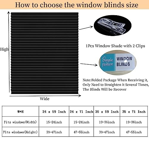 Cordlessout Pleated Fabric Shade Window Shades Blinds 24″W x 59″H Black