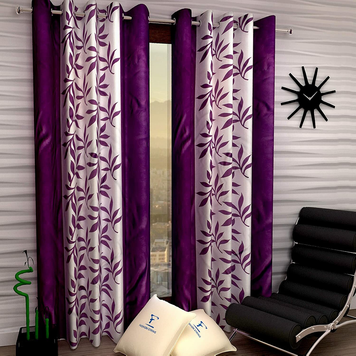 New 2 Piece Eyelet Polyester Door Curtain Set – 7 feet Purple